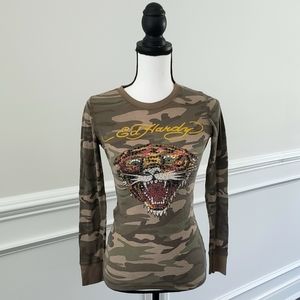 🎃Ed Hardy Long Sleeve Camo Thermal w Rhinestones